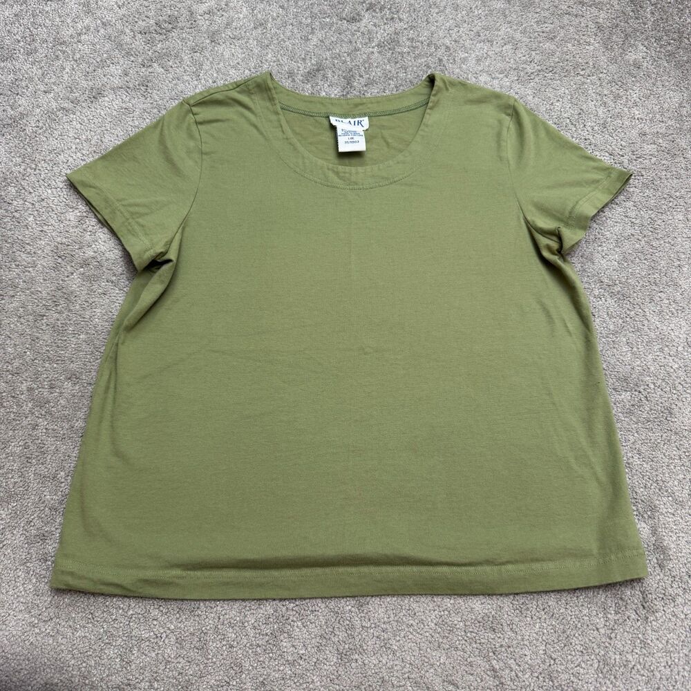 Vintage 90s Blair T-Shirt Womens Large Green Short Sleeve Scoop Neck Cotton Tee